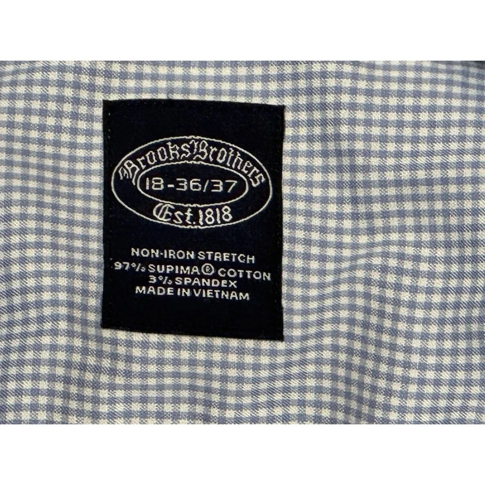 Brooks Brothers Dress Shirt Mens 16 36/37 Blue Gingham Madison Non Iron Supima